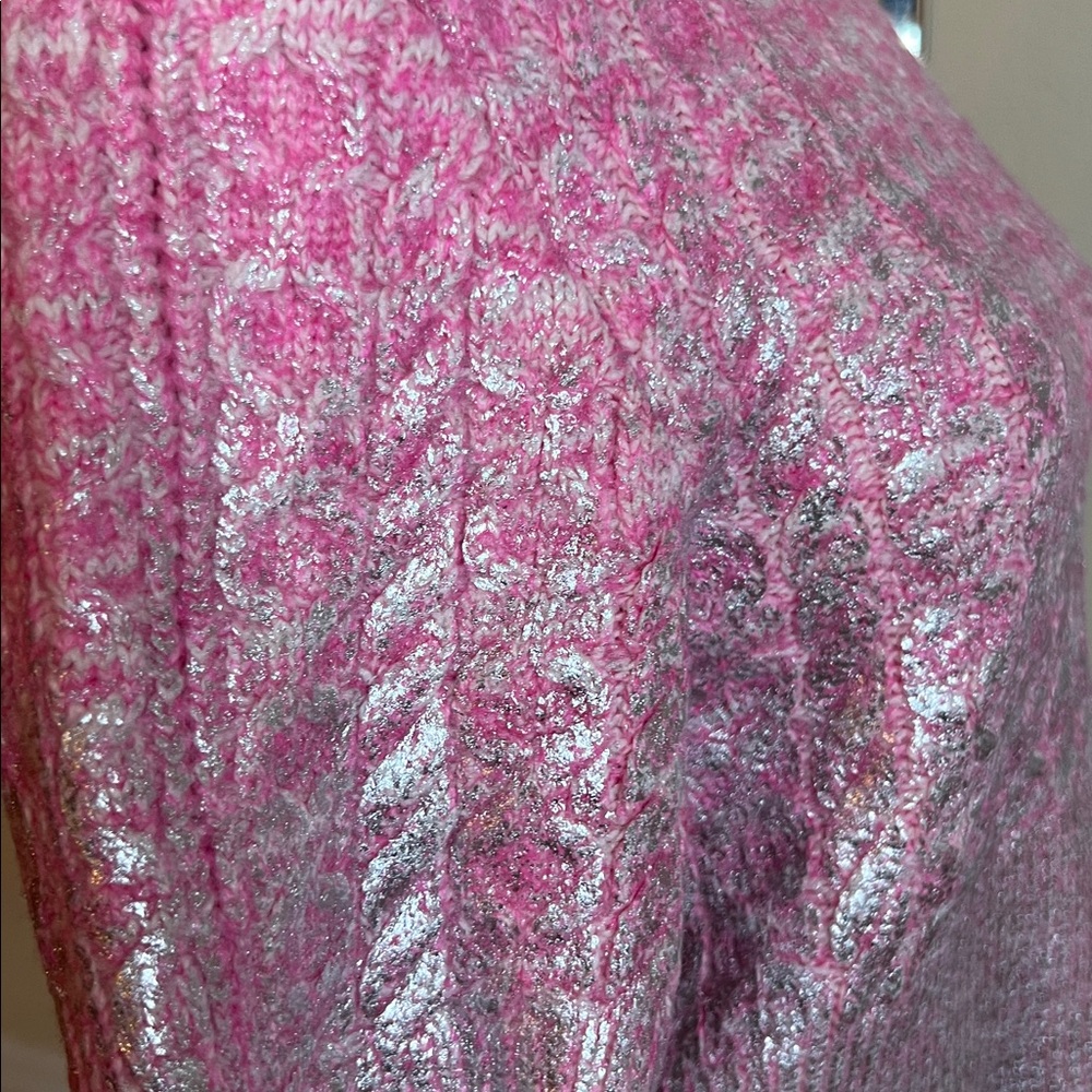 Zara Pink Metallic Short-Sleeve Cable Knit Sweater - Picture 10 of 17